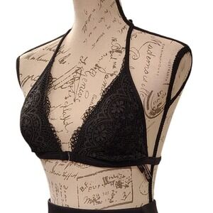 Body By Victoria Black Lace Racer Back Padded Bralette M Front Clasp Strappy